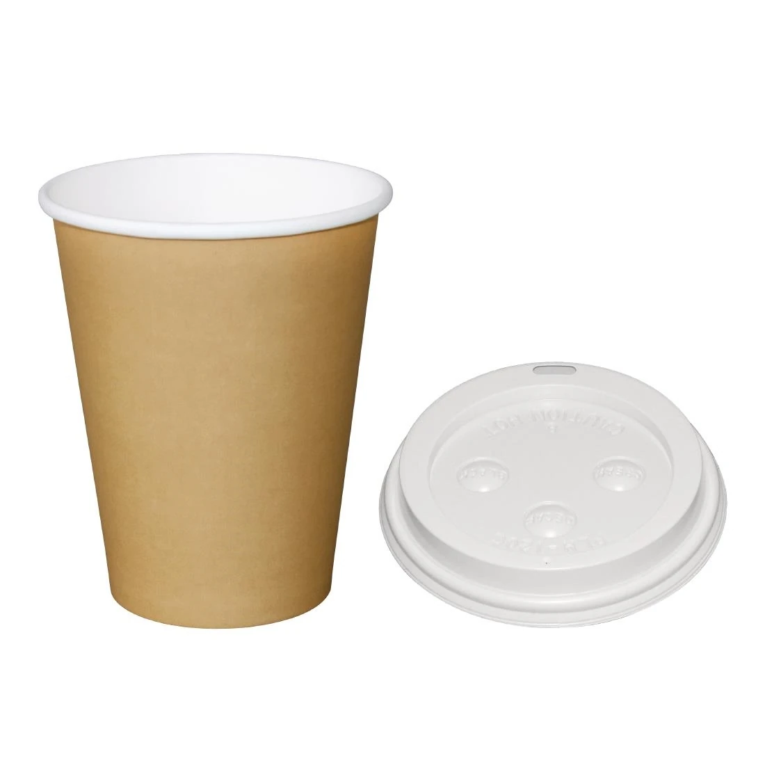 Fiesta Recyclable SA437 Fiesta Hot Cups Single Wall Kraft with White Lid - 340ml (Box 1000) product image