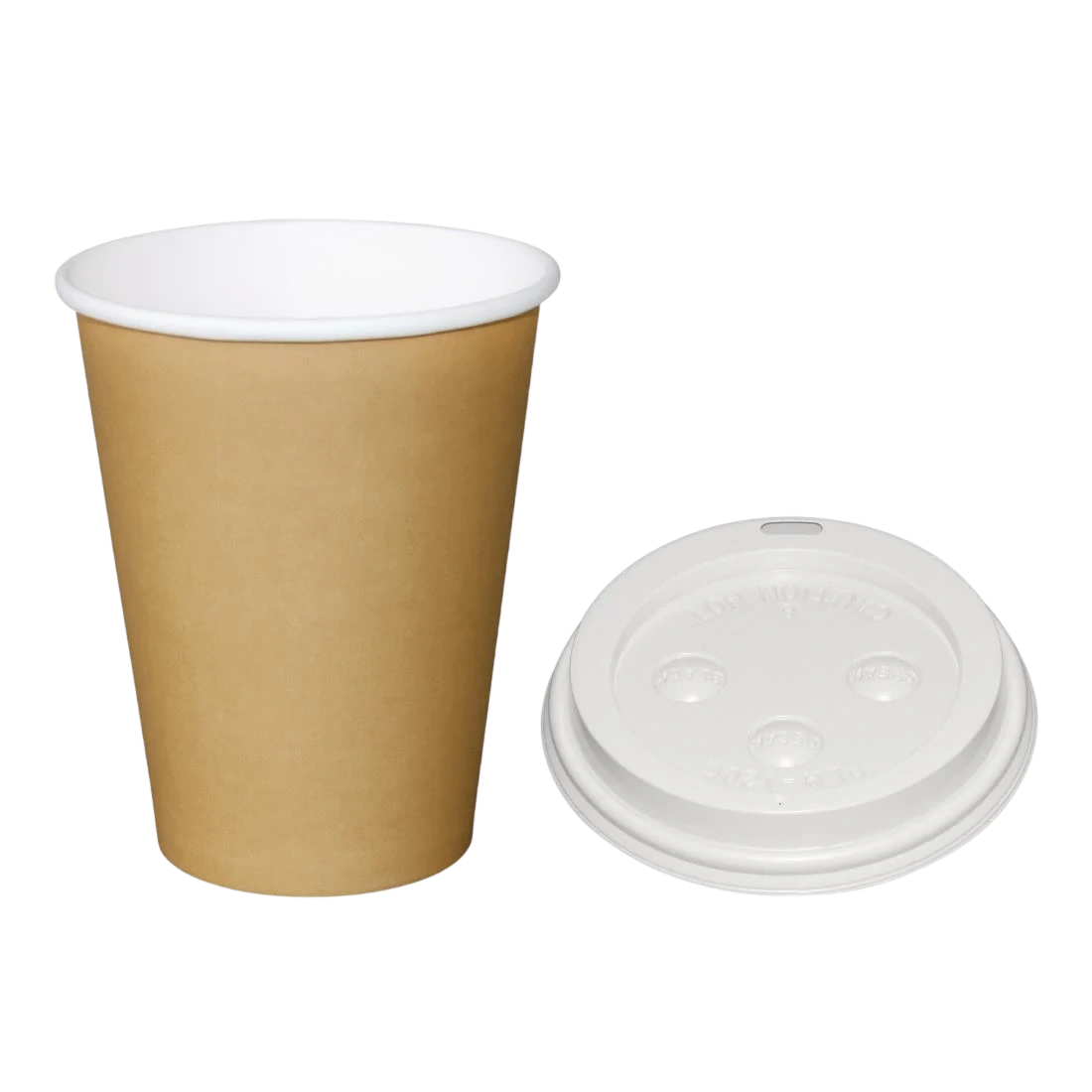 Fiesta Recyclable SA437 Fiesta Hot Cups Single Wall Kraft with White Lid - 340ml (Box 1000) product image