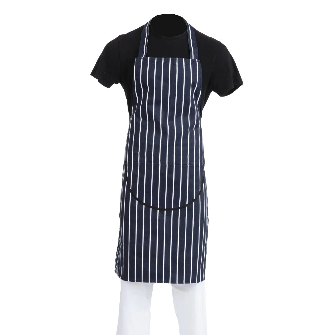 Whites Chefs Clothing A535 Whites Bib Apron Blue/White Butchers Stripe with Pocket - 711-965mm product image