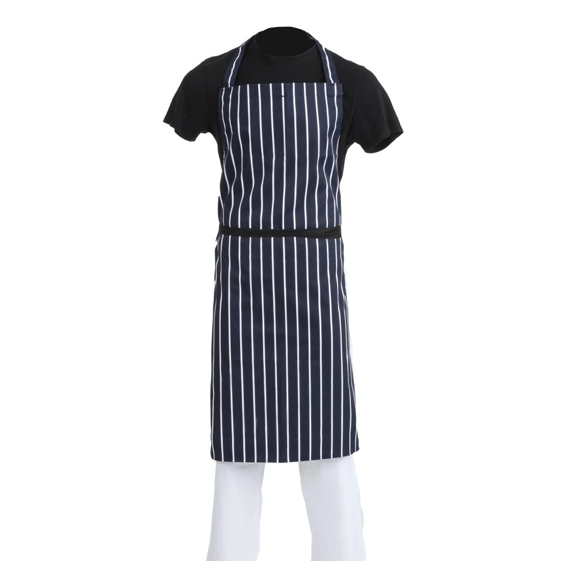 Whites Chefs Clothing A662 Whites Bib Apron Blue/White Butchers Stripe - 889-1016mm product image
