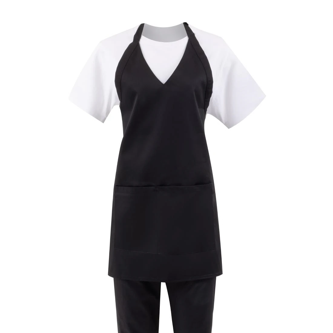 Whites Chefs Clothing B128 Whites V Neck Service Apron - Black product image