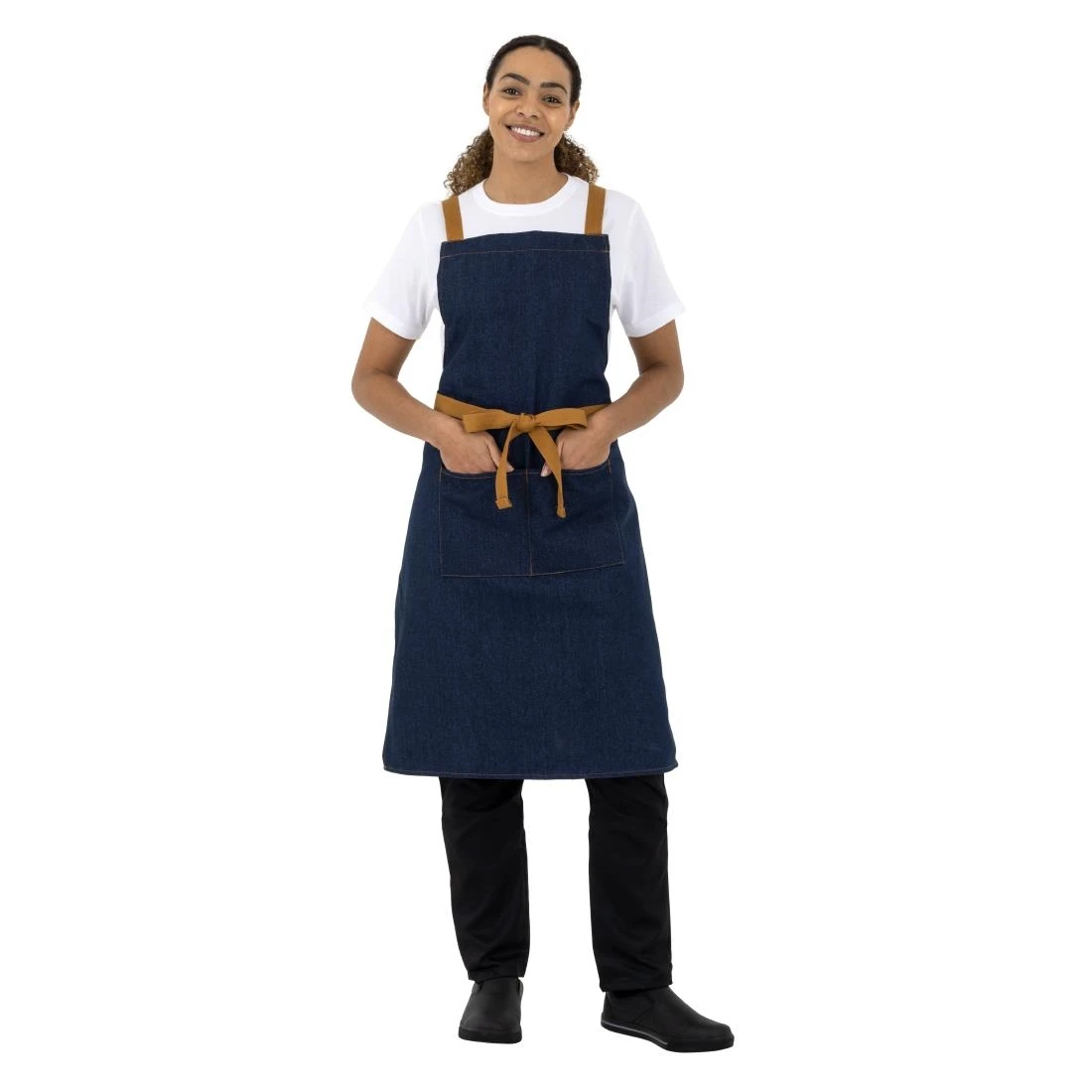 Southside B984 X-Cross Back Bib Apron Denim Blue (Tan Ties) - 1000x700mm product image