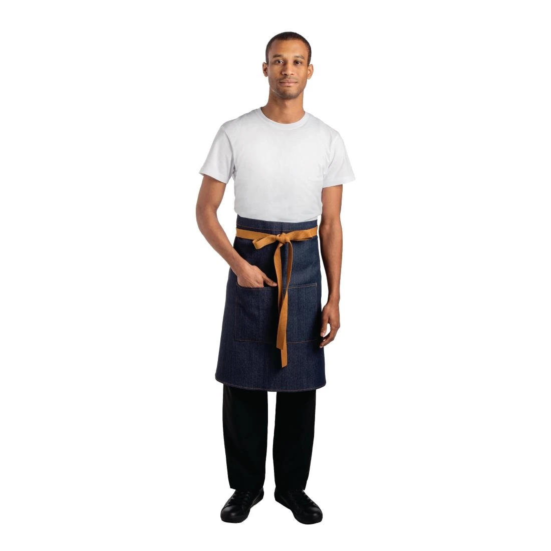 Southside B990 Bistro Apron Denim Blue with Tan Tie - 1000x900mm product image