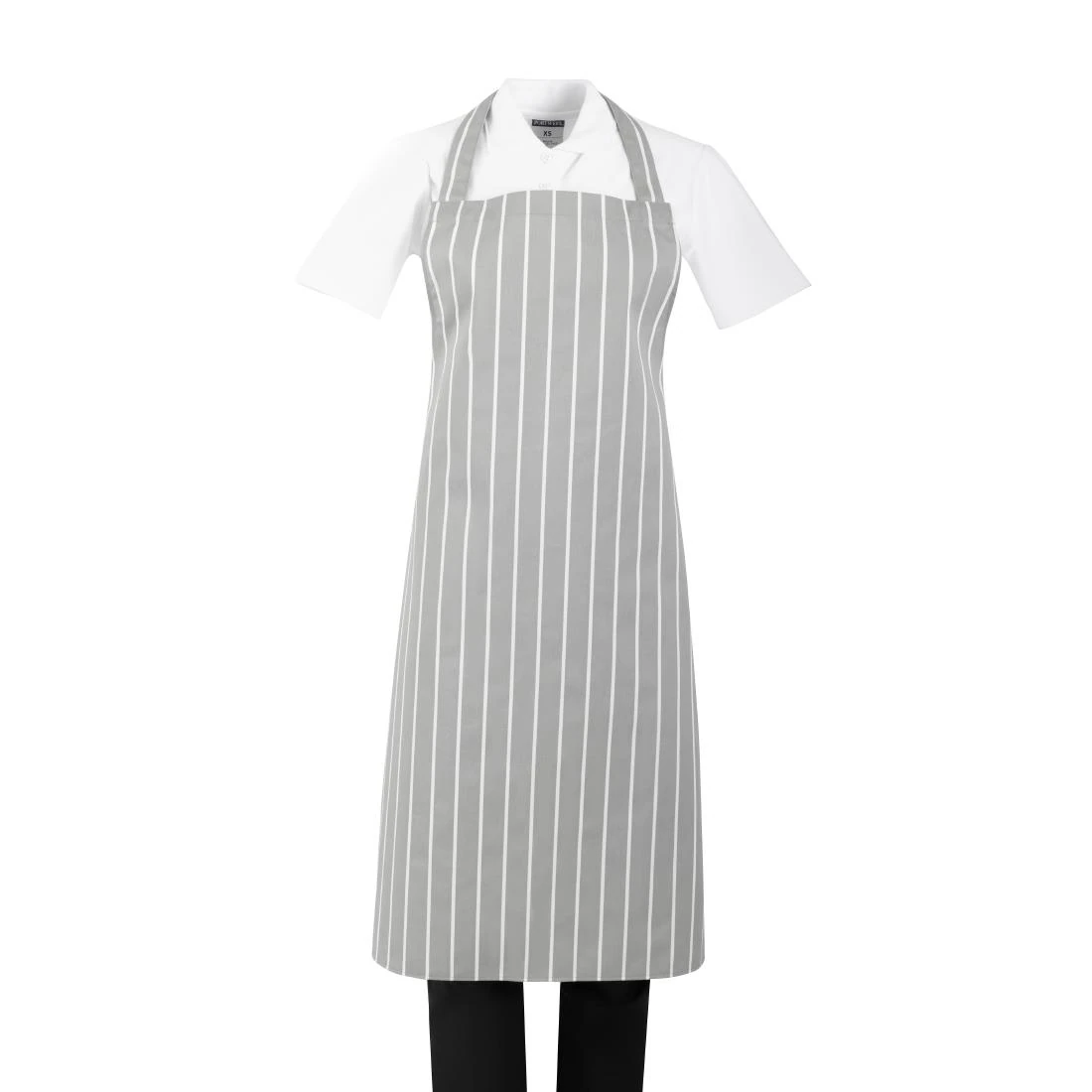 Whites Chefs Clothing BA111 Whites Bib Apron Grey/White Butchers Stripe - 28-38" product image