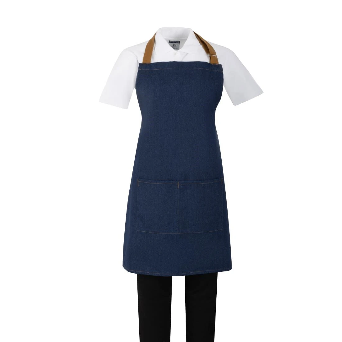Southside BA158 Short Length Bib Apron Denim Blue (Tan Ties) - 780x700mm product image