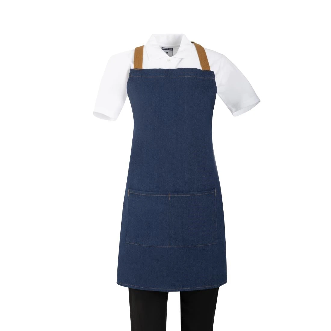 Southside BA159 Short Length X-Cross Back Bib Apron Denim Blue (Tan Ties) - 780x700mm product image