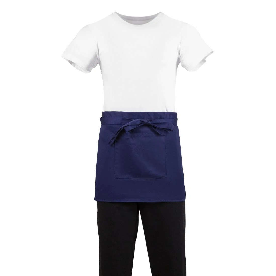 Whites Chefs Clothing BB179 Whites Short Bistro Apron Navy Blue - 750x373mm 29.5x14.7" product image