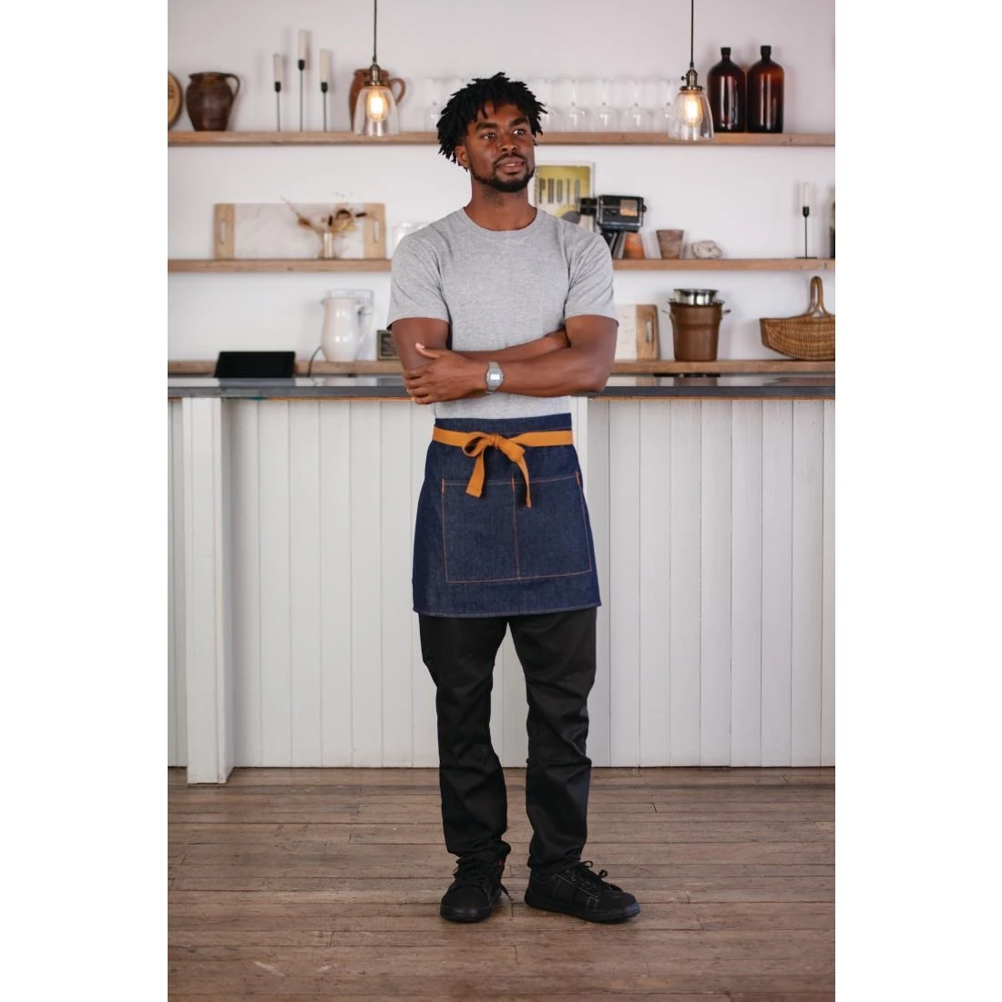 Southside BB465 Waist Apron Denim Blue (Tan Ties) - 700x430mm product image