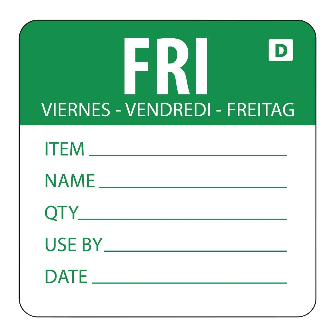Hygiplas GH355 Day of the Week Dissolvable Food Prep Label Friday 2'' (Roll 250) product image