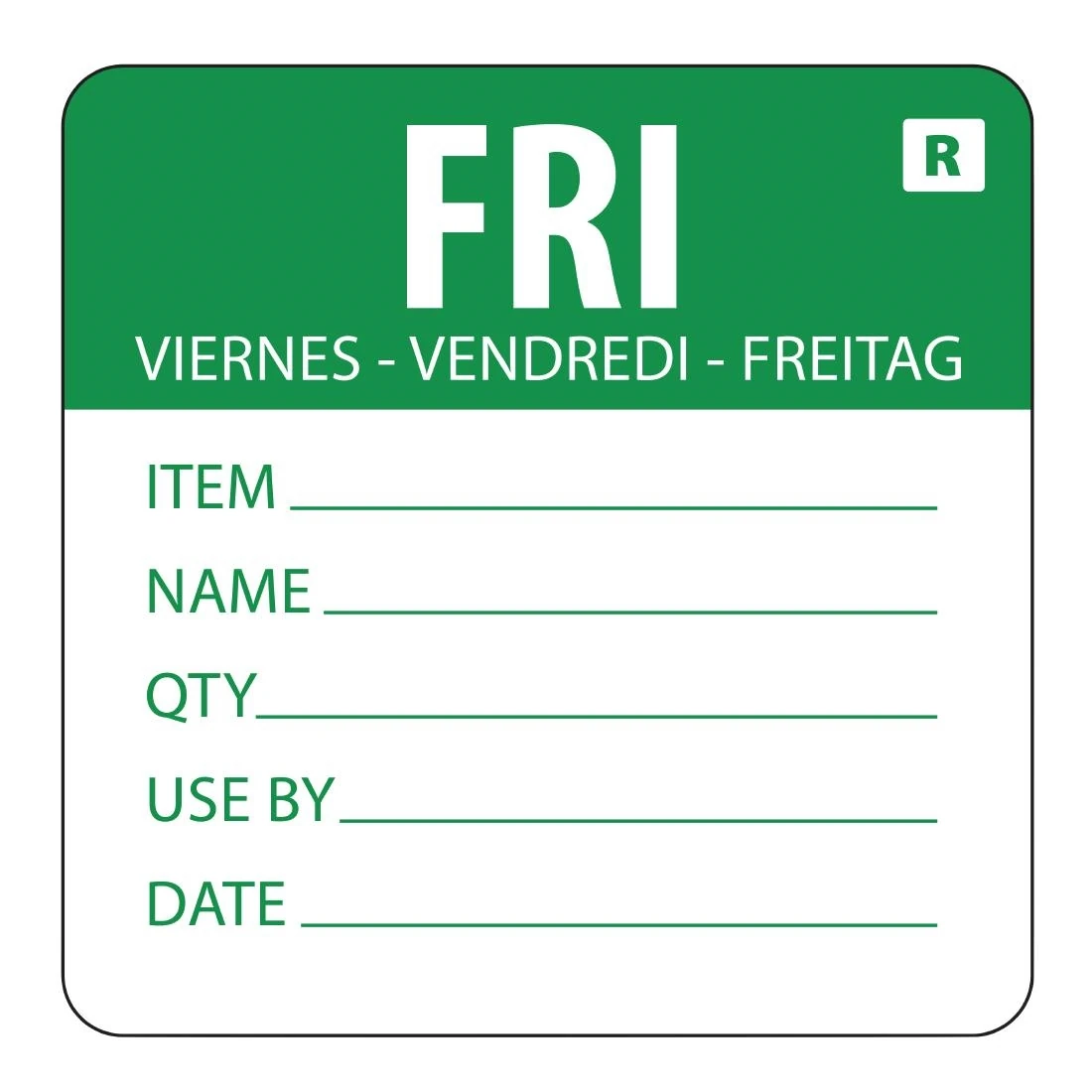 Hygiplas L070 Day Of the Week Removable Food Prep Label Friday 2'' (Roll 500) product image