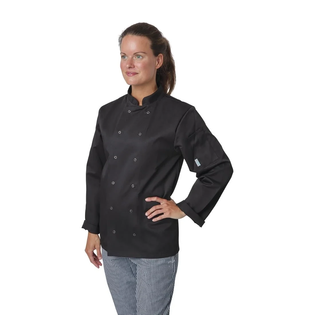 Whites Chefs Clothing A438-XL Whites Vegas Chefs Jacket Long Sleeve Black Polycotton - Size XL product image
