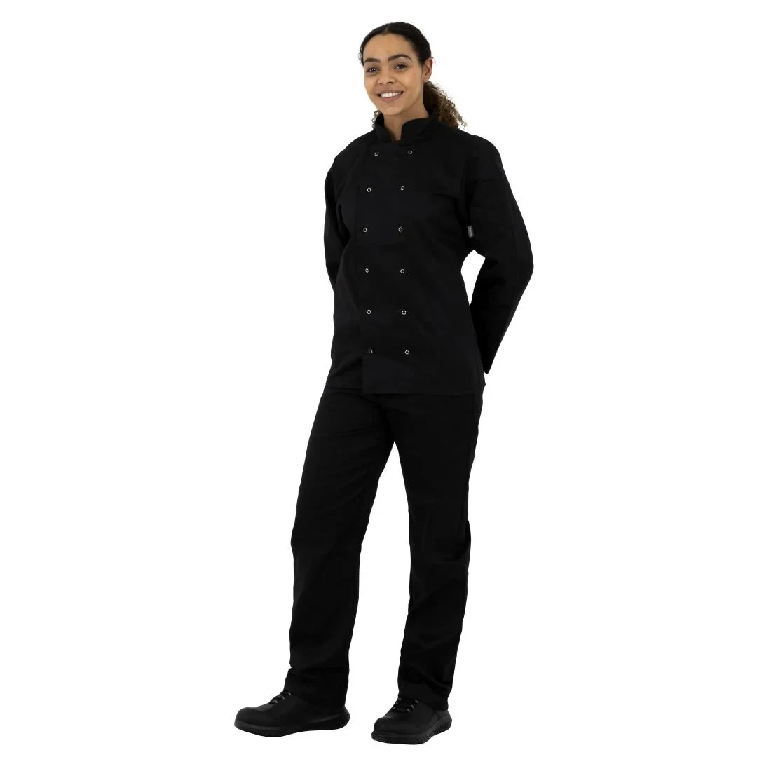 Whites Chefs Clothing A438-XS Whites Vegas Chefs Jacket Long Sleeve Black Polycotton - Size XS product image