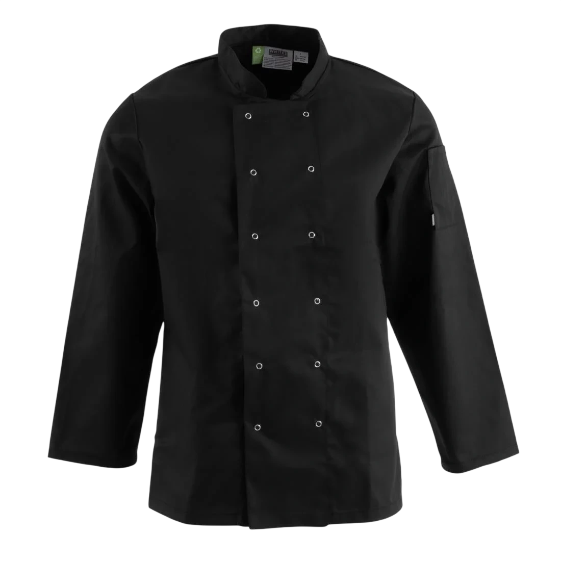 Whites Chefs Clothing A438-XXL Whites Vegas Chefs Jacket Long Sleeve Black Polycotton - Size XXL product image