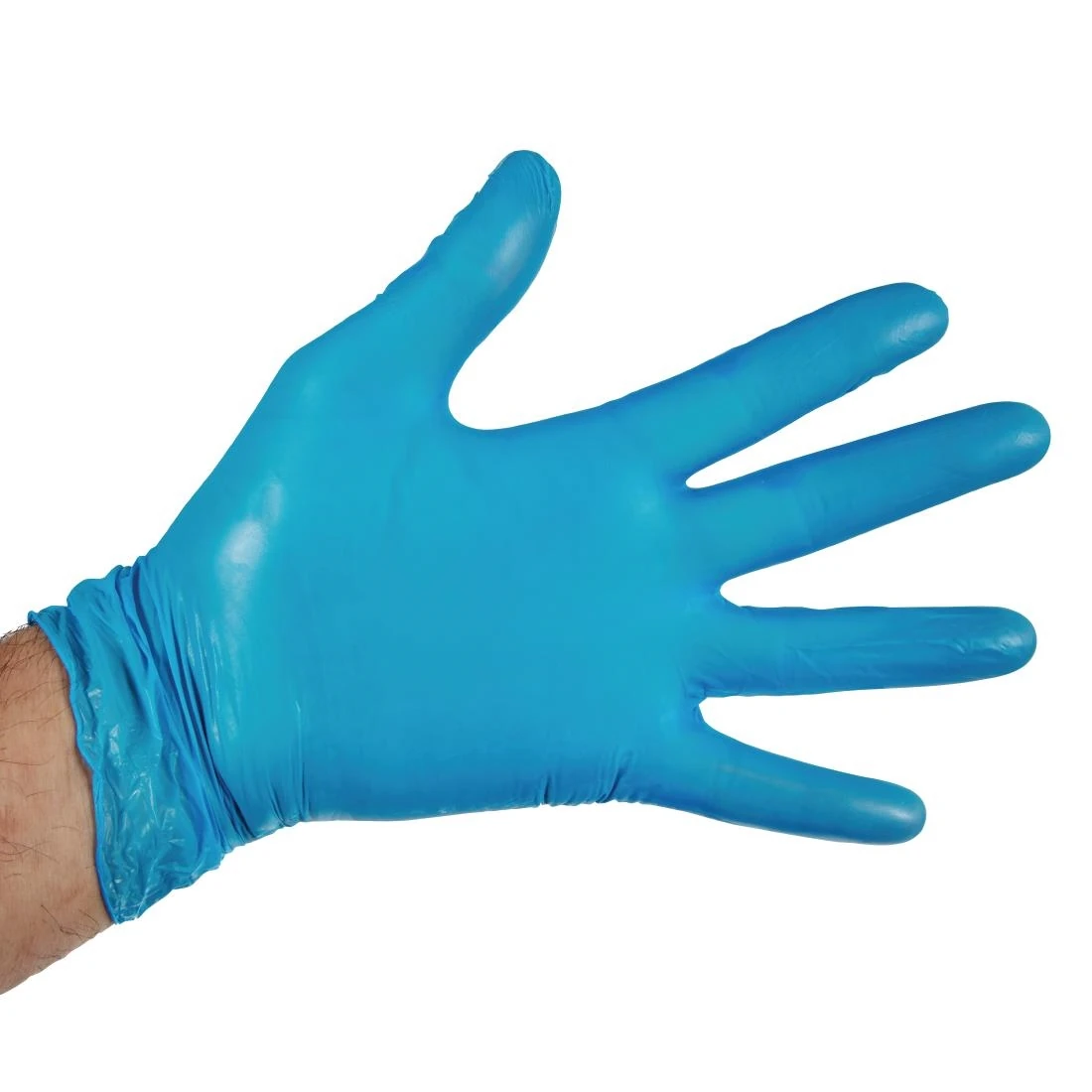 Hygiplas CF403-L Vinyl Blue Powder Free Gloves - Size L (Pack 100) product image