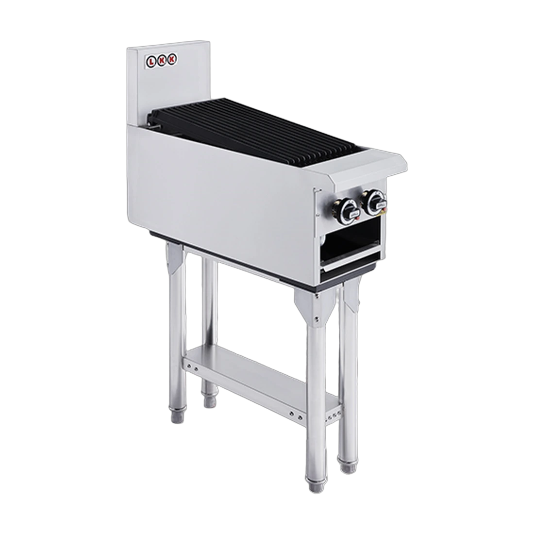 LKK CG3-2 Gas Chargrill in stainless steel, front view