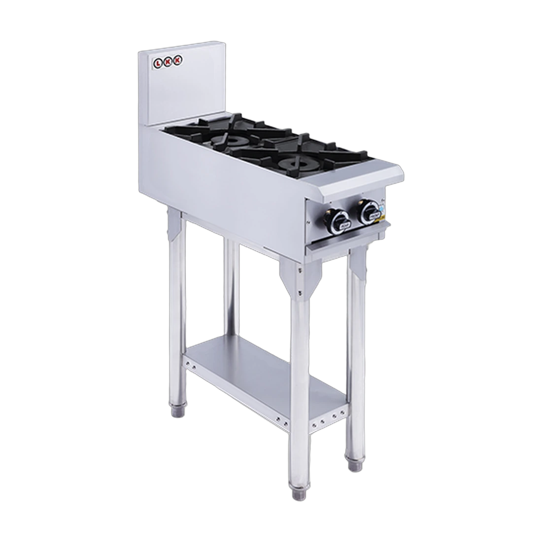 LKK OB2D Gas Open Burner Cooktop in stainless steel, front view