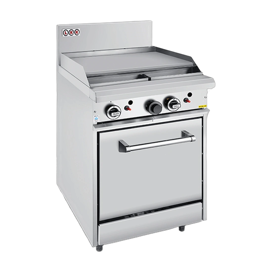 LKK OB4BO Gas Range with Static Oven in stainless steel, front view
