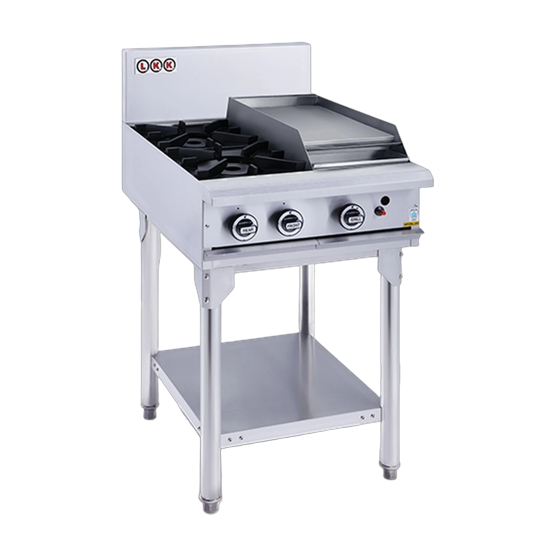 LKK OB4C Gas Cooktop & Griddle Combo in stainless steel, front view