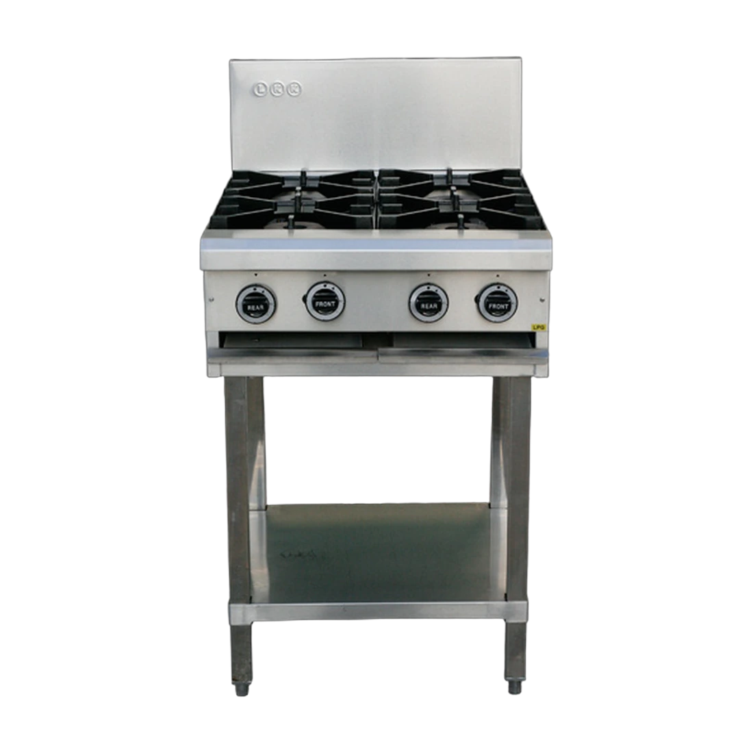 LKK OB4D Gas Open Burner Cooktop in stainless steel, front view