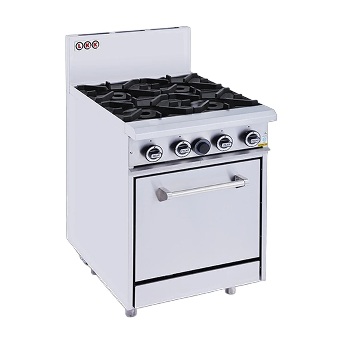 LKK OB4DO Gas Range with Static Oven in stainless steel, front view