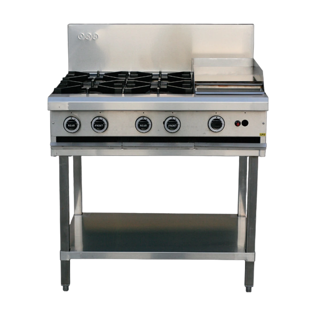LKK OB6C Gas Cooktop & Griddle Combo in stainless steel, front view