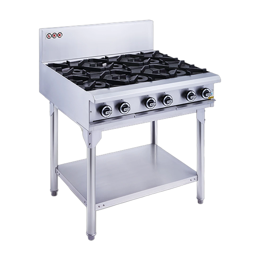 LKK OB6D Gas Open Burner Cooktop in stainless steel, front view