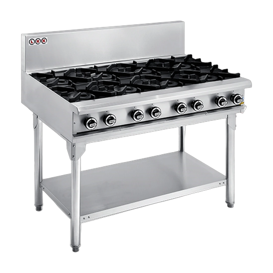 LKK OB8D Gas Open Burner Cooktop in stainless steel, front view