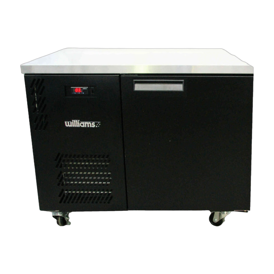 Williams HB1USB back bar fridge in black Colorbond, front view