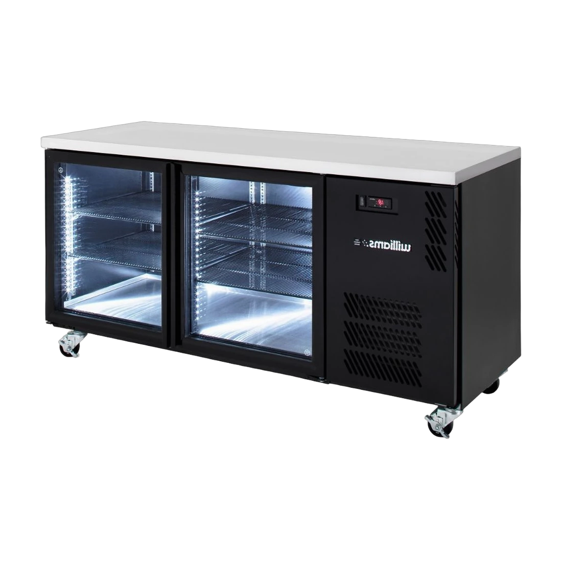 Williams HB2UGSHC back bar fridge in stainless steel, front view