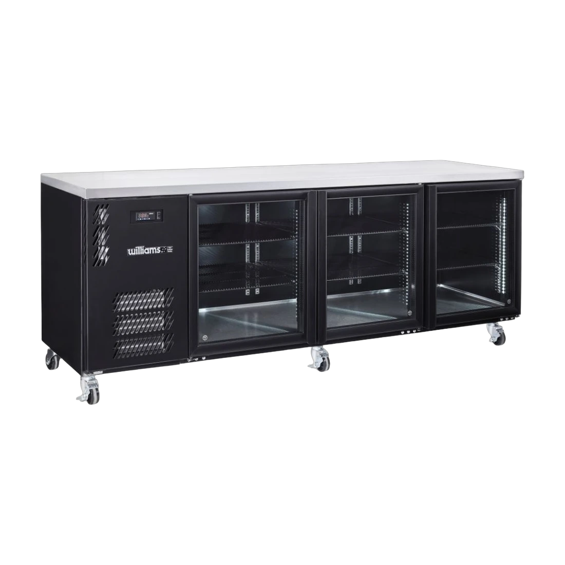 Williams HB3USBHC back bar fridge in black Colorbond, front view