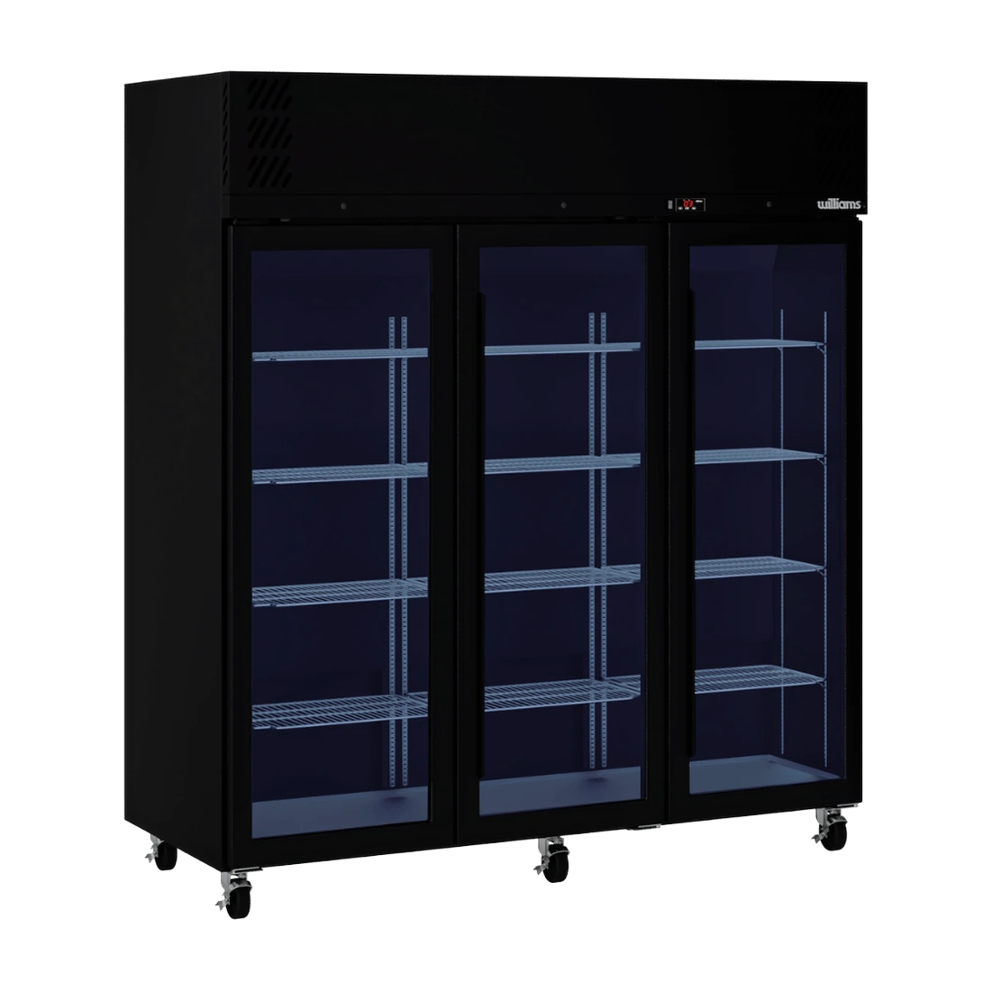 Williams HP3GBHC upright fridge in black Colorbond, front view