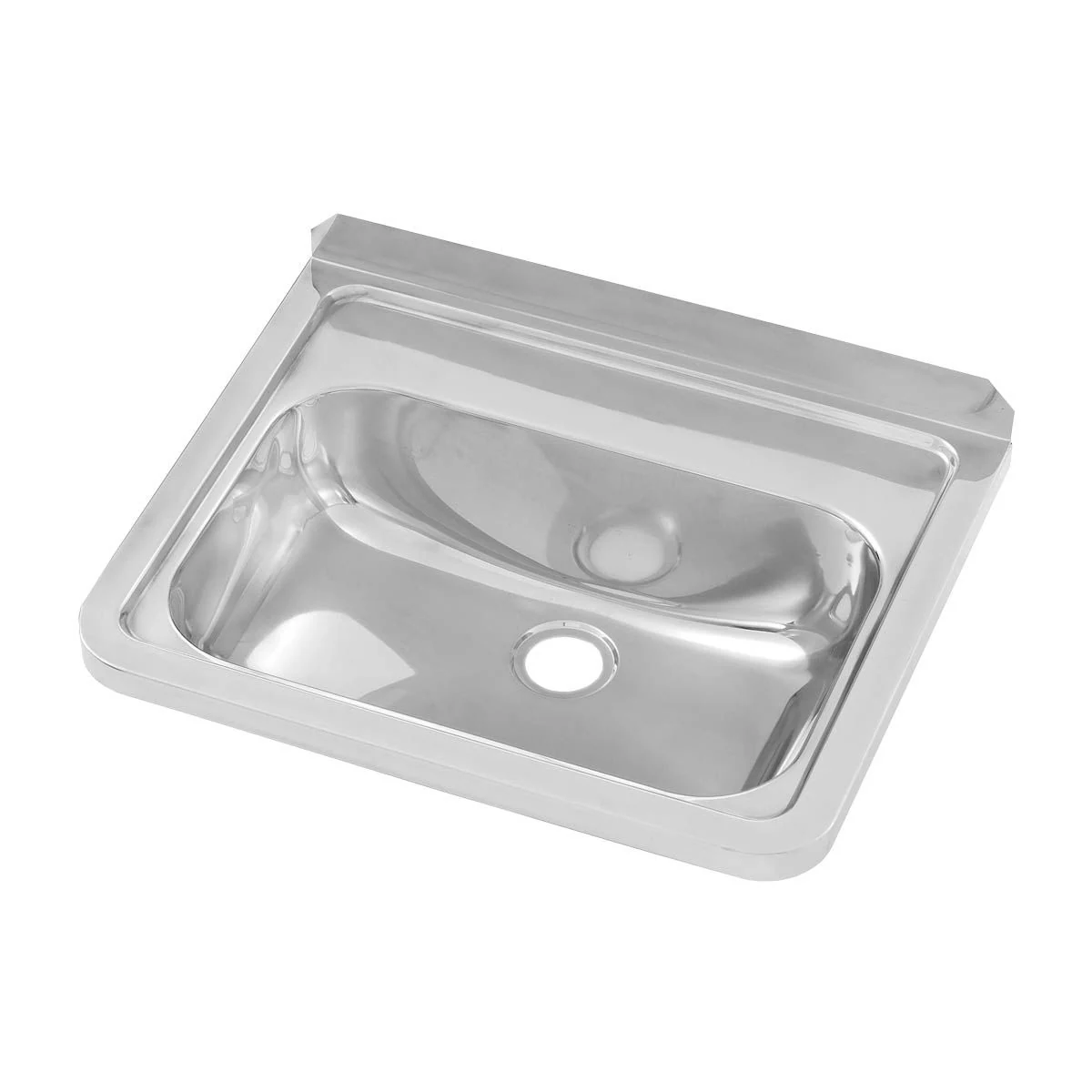 3Monkeez HB wall-mounted hand basin, basin with back lip and waste opening, angled view