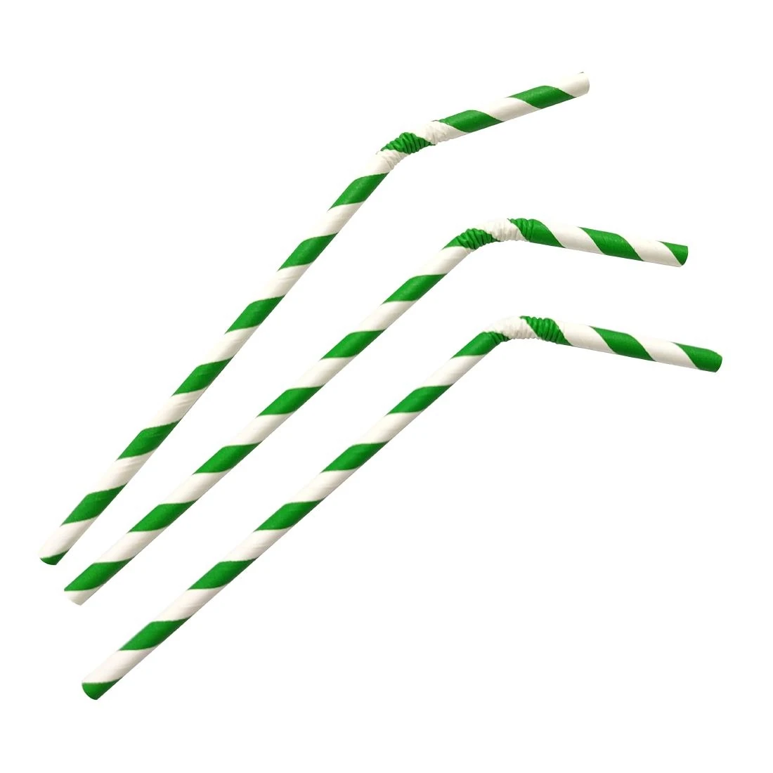 Fiesta Compostable FB143 Bendy Paper Straw Green Stripe - 210mm 6mm (Pack 250) product image