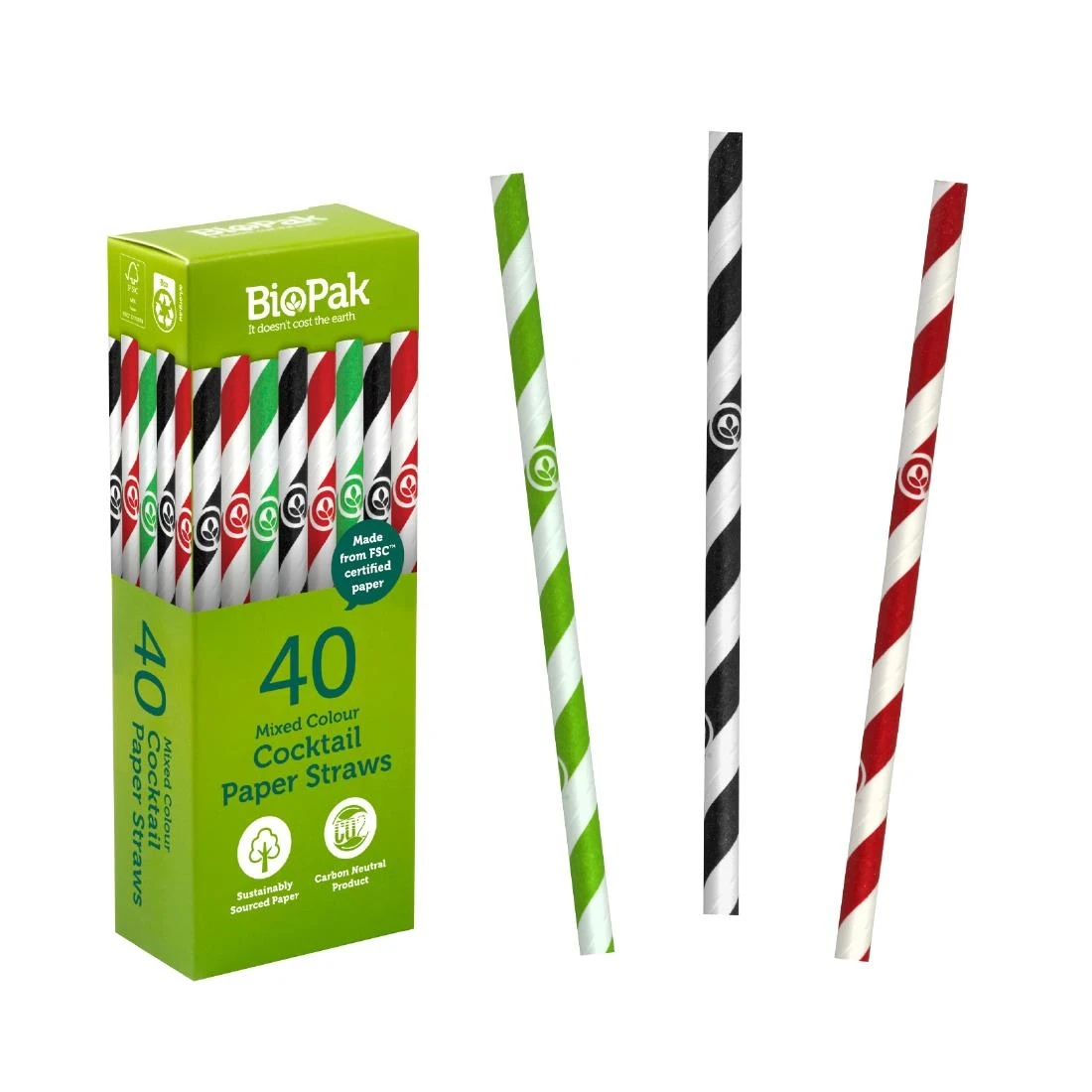 BioPak FZ968 BioStraw Mixed Cocktail Straws - 6mm (Pack 40) product image