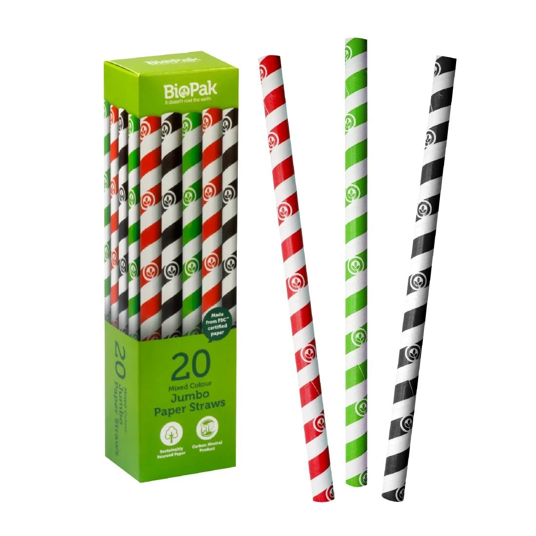 BioPak FZ972 BioStraw Mixed Jumbo Straws White - 10mm (Pack 20) product image
