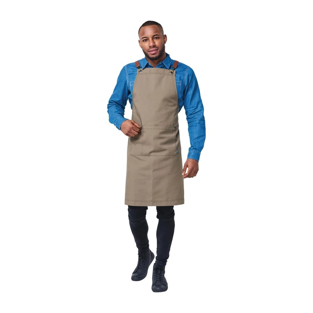 Urbanbar Design BB625 Poly Cotton Bib Apron Caramel with Tan PU Strap Atlanta product image