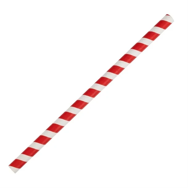 Fiesta Compostable FB147 Smoothie Paper Straw Red Stripe - 210mm 10mm (Pack 250) product image