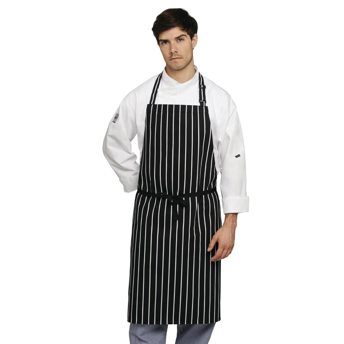 Le Chef B409 Bib Apron Blue Stripe with halter adjustment 28wide x 38" long product image