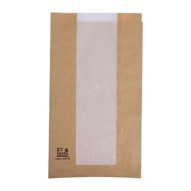 Fiesta Compostable HY776 Bread Bag with Glassine Window - 320x180x40mm (Pack 1000) product image