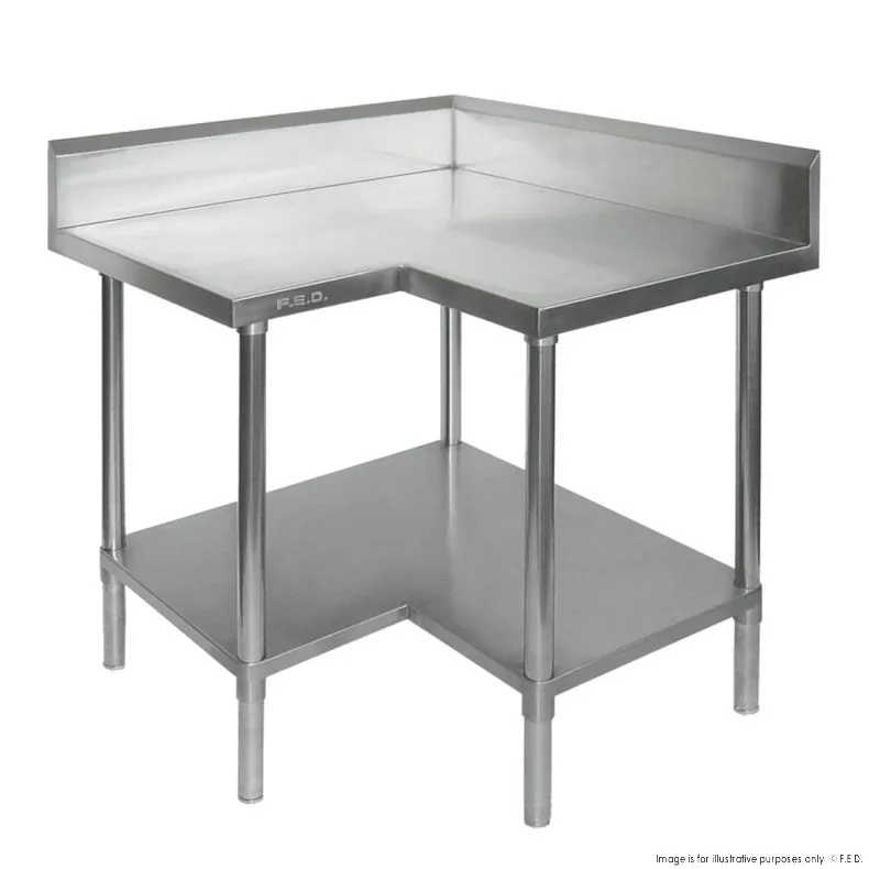 FED WBCB7-0900/A Stainless Steel Corner Workbench with Splashback and Undershelf