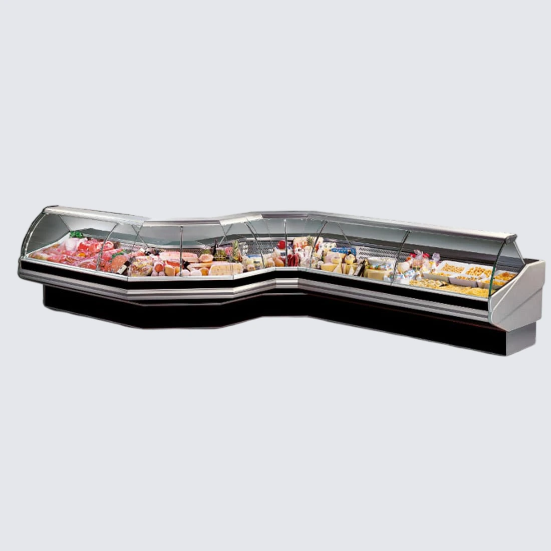 Tecnodom CN90E Curved Glass Deli Display – 90° Corner Showcase commercial kitchen equipment