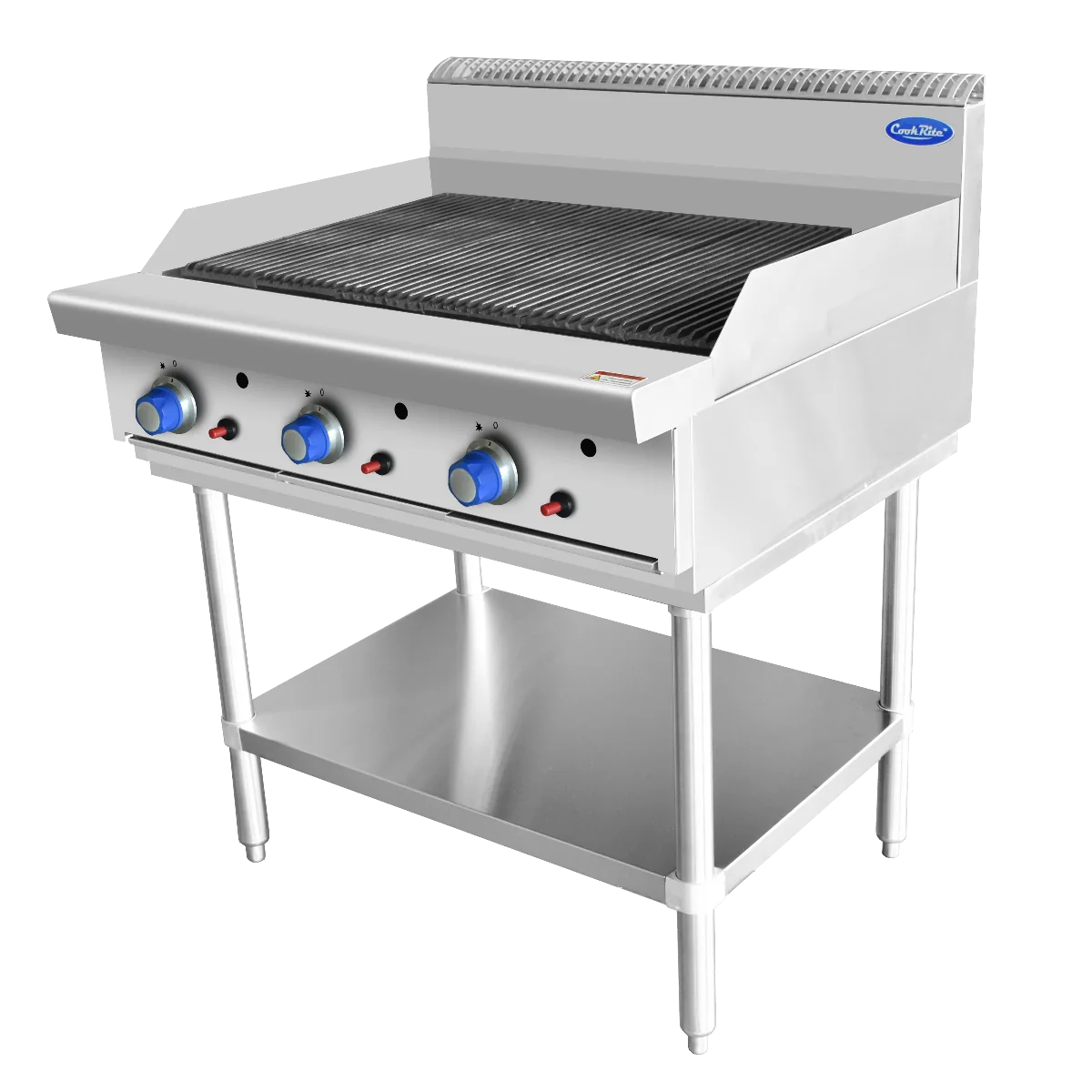 CookRite AT80G9C-F 900mm radiant char grill with stainless steel stand and undershelf, LPG/NG