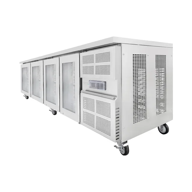 Airex AXR.UCGN.4G undercounter refrigerator, 4 heated glass doors, 1/1GN, 2230mm, stainless steel worktop, front and side ventilation – Australia
