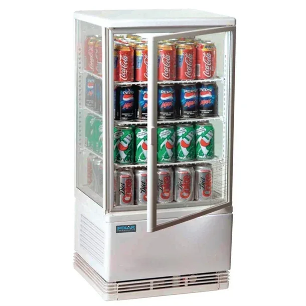 Polar CX578-A C-Series countertop display fridge 68L white glass door LED lighting – front view, Australia