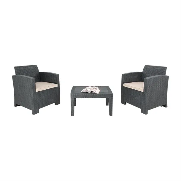 Bolero DR309 grey rattan-style outdoor armchair and table set with cream cushions – Australia