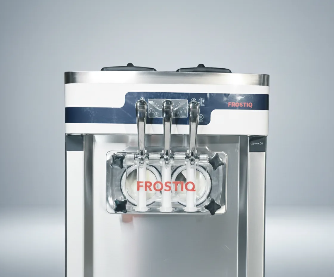 Frostiq FIQ238 countertop dual flavour plus twist soft serve ice cream machine, 2×6 L hoppers, 2.2 kW – front view, Australia