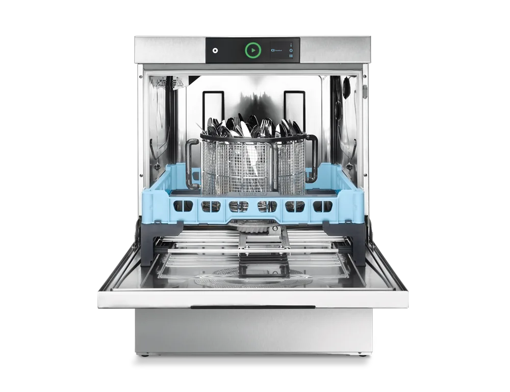 Hobart Profi FXC-90C cutlery undercounter dishwasher with 1.8 L eco cycle, 600 mm wide, 2.8 kW, stainless steel – front view, Australia