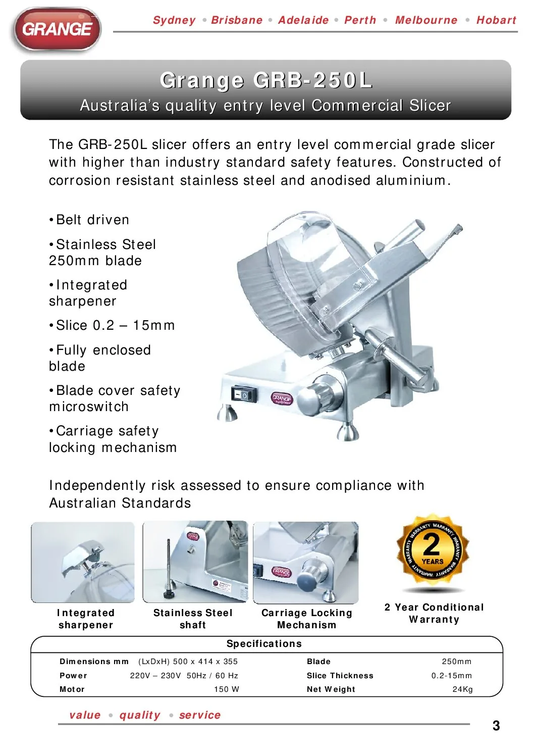 Grange GRB250L belt drive professional meat slicer 250mm blade for commercial kitchens