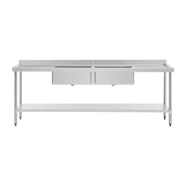 Vogue HC909 2400mm Double Bowl Sink with Twin Drainers and Splashback – Stainless Steel