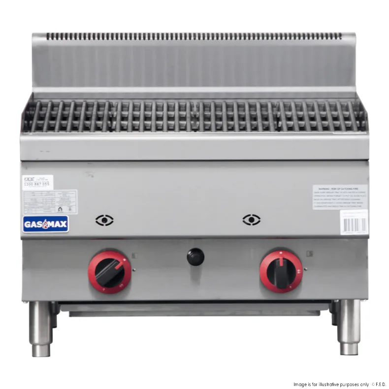 Gasmax JUS-TRH60E 600mm benchtop 2 burner natural gas chargrill stainless steel lava rock grill Australia